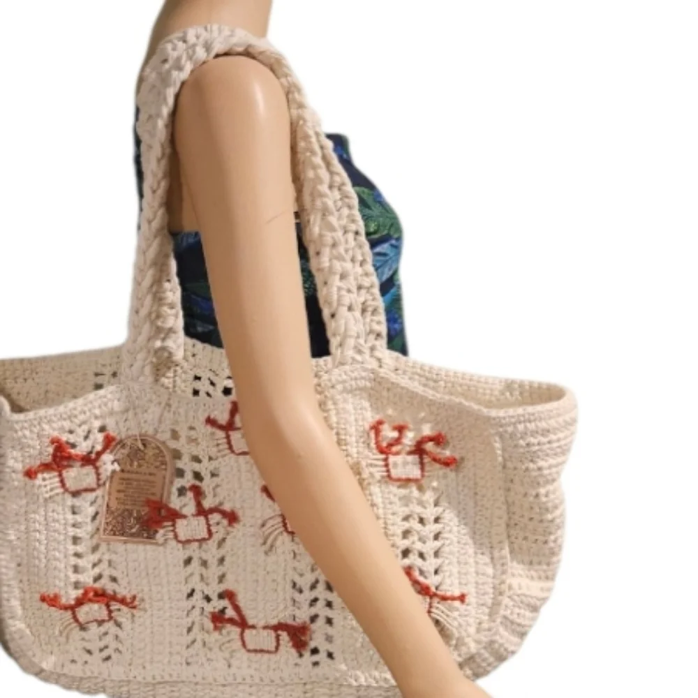 NEW! Handcrafted In India Macrame Crochet Boho Style Purse Bag Beach Tote.
